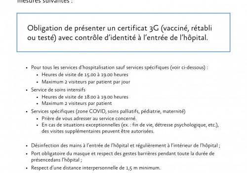 Photo - POUR LES VISITEURS : Covid-19 – Nouvelles mesures à partir du 1 mai 2022